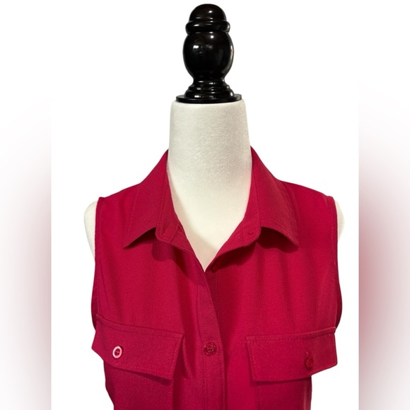 San Francisco, Chic Sleeveless Button-Down Blouse, Small, Color : Cherry - Picture 4 of 9